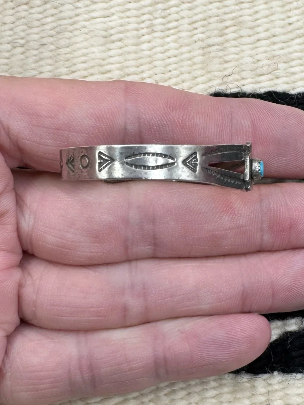 Vintage Fred Harvey Era Sterling Silver Turquoise Thunderbird Childs Cuff 4.75